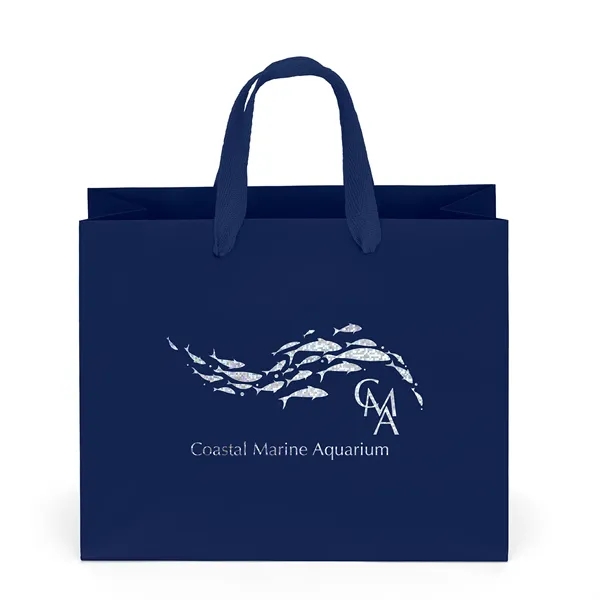 Premium-weight matte-laminated bag with woven handles and fold-over top.... from ASI 37940 Bag Makers Inc