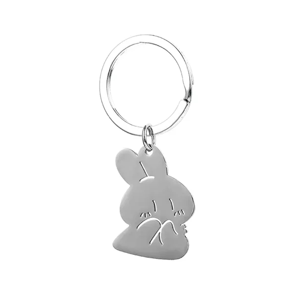 Rabbit-shaped stainless steel keyring plus laser engraving on 1 location... from ASI 37218 Athena Promo (tm)
