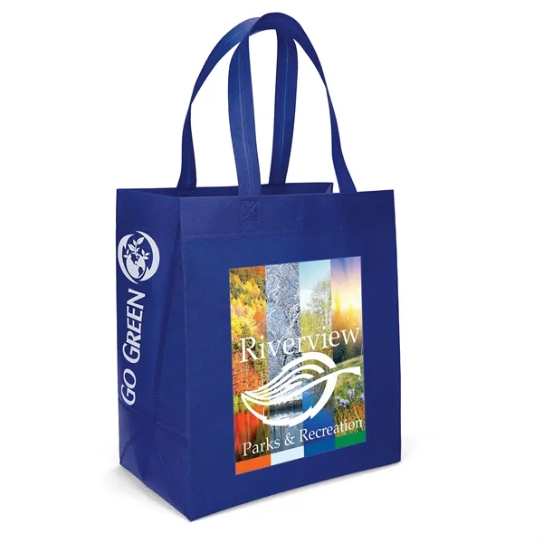 Non-Woven Polypropylene Tote with eco-friendly messages on the gussets.... from ASI 37940 Bag Makers Inc