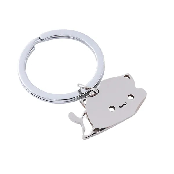 Cat-shaped stainless steel keyring plus laser engraving on 1 location... from ASI 37218 Athena Promo (tm)