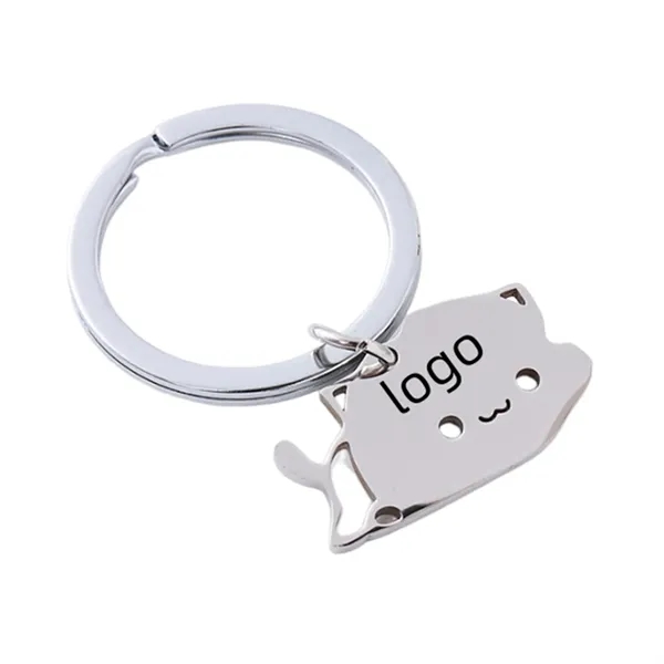 Cat-shaped stainless steel keyring plus laser engraving on 1 location... from ASI 37218 Athena Promo (tm)