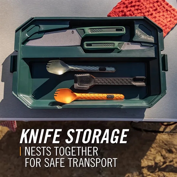 Six-piece camping cutting board and knife set. Features two dual-sided outdoor... from ASI 46170 Compass Industries Inc