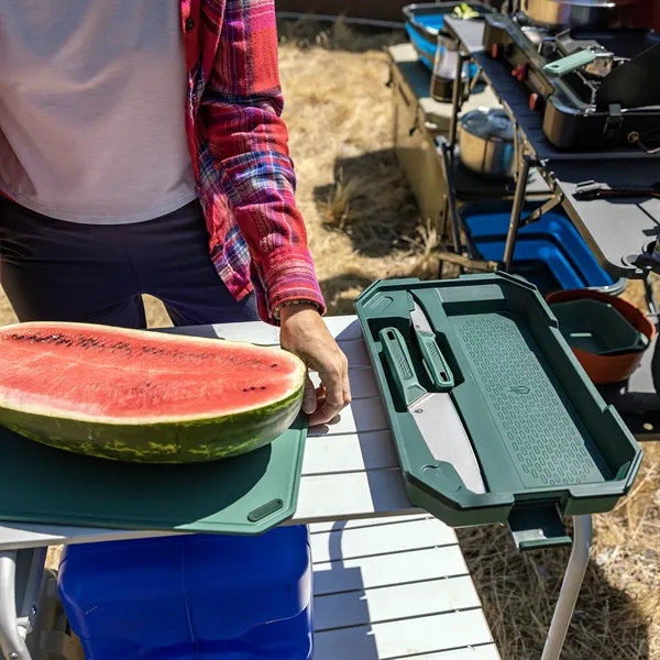 Six-piece camping cutting board and knife set. Features two dual-sided outdoor... from ASI 46170 Compass Industries Inc