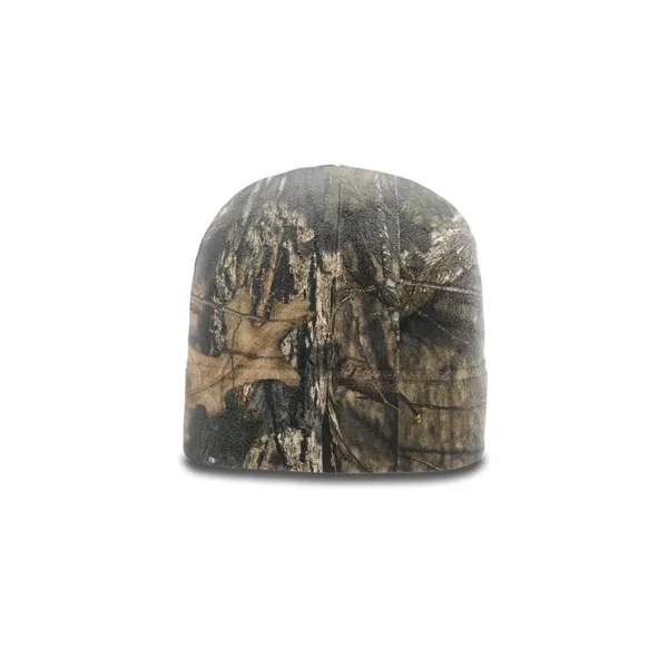 Camo microfleece beanie with lightweight warmth, quick-drying polyester, and etched leather... from ASI 72657 Active Life Promo