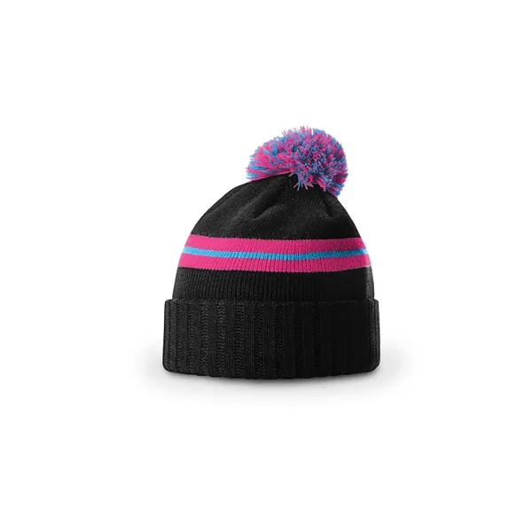 Short pom beanie with a non-slouch design, ribbed cuff, and fluffy... from ASI 72657 Active Life Promo
