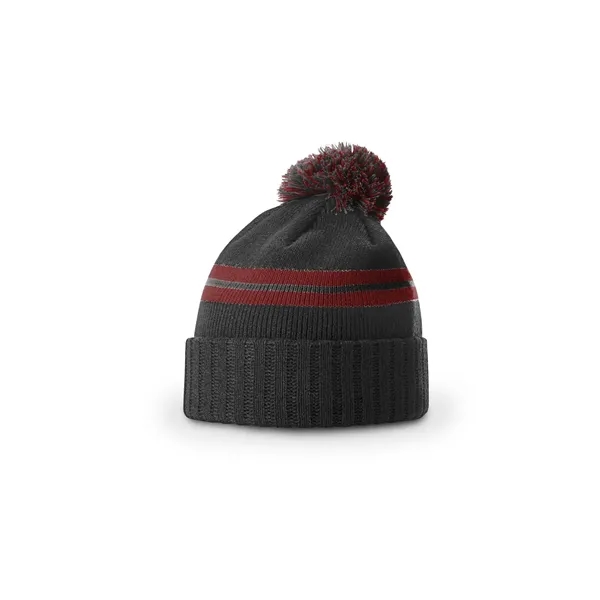 Short pom beanie with a non-slouch design, ribbed cuff, and fluffy... from ASI 72657 Active Life Promo
