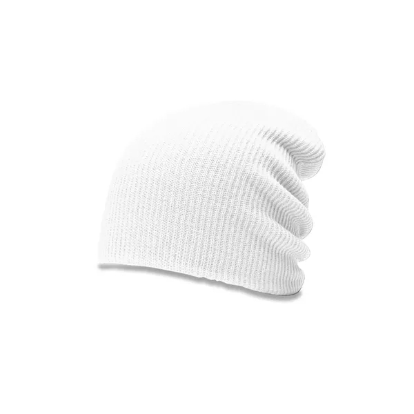 Soft acrylic beanie with ribbed knit, super-slouch fit, and a cozy,... from ASI 72657 Active Life Promo