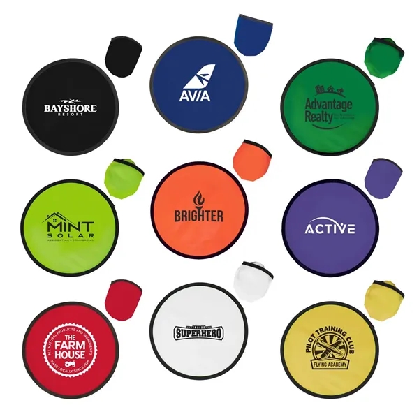 10" folding polyester flying disc with color match storage pouch.... from ASI 63549 Jornik Manufacturing Corp