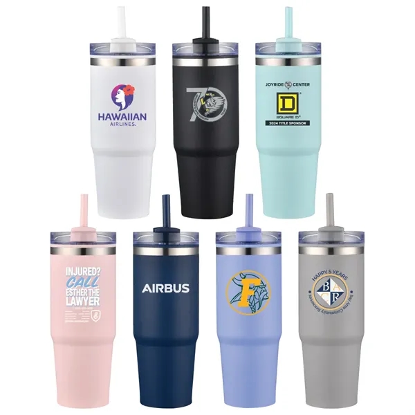 30-oz. double walled stainless steel and polypropylene tumbler with clear straw... from ASI 57655 STOPNGO Line