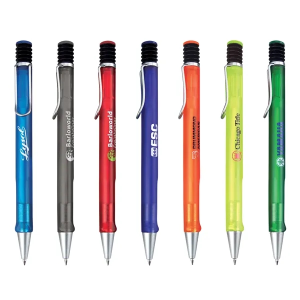 Plunge action ballpoint pen with frosted color body, silver pocket clip... from ASI 68190 Lungsal / Lungsal