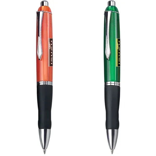Click action ballpoint pen with translucent color barrel, black rubber grip... from ASI 68190 Lungsal / Lungsal