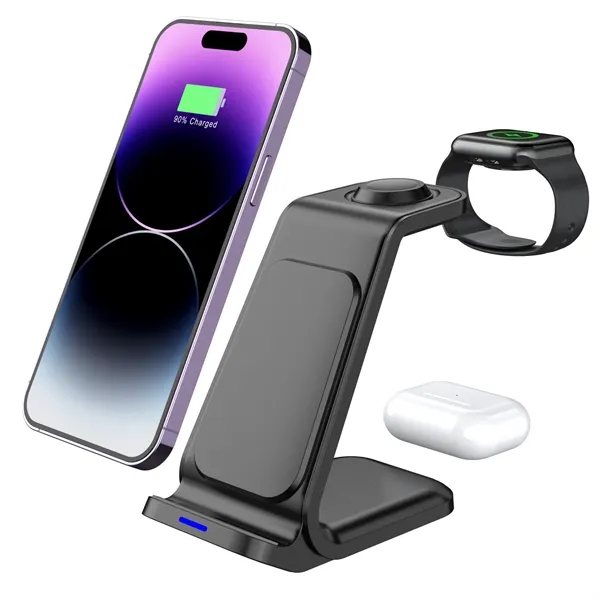 3 in 1 wireless charging station, 15W plus 1C1P color silkscreen... from ASI 37218 Athena Promo (tm)
