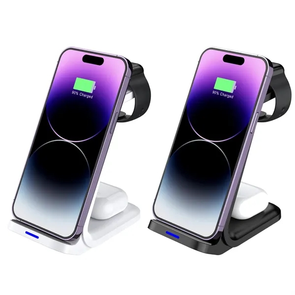 3 in 1 wireless charging station, 15W plus 1C1P color silkscreen... from ASI 37218 Athena Promo (tm)