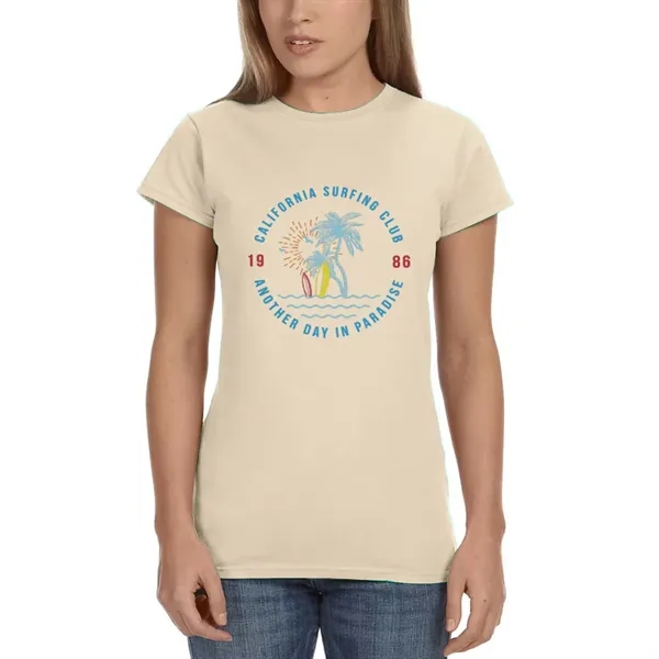 Ladies Gildan junior fit t-shirt offered in many sizes and colors.... from ASI 39552 BEL Promo