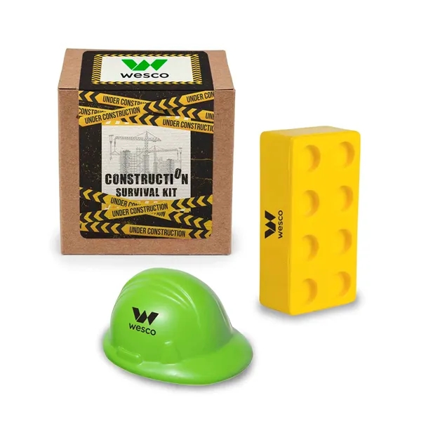 Construction themed kit with two stress relief toys and a hard... from ASI 63549 Jornik Manufacturing Corp