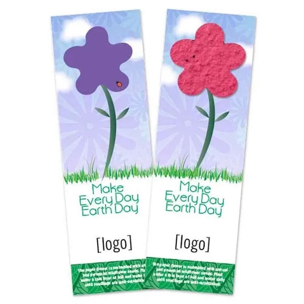 A colorful seed paper shape adorns a custom-printed bookmark for a... from ASI 40646 Bloomin Promotions / Bloomin' Promotions™