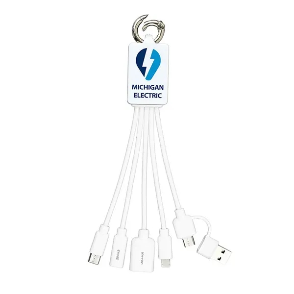 Silicone charging hub with assorted USB connectors and metal carabiner clip.... from ASI 62660 Innovation Line