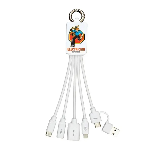 Silicone charging hub with assorted USB connectors and metal carabiner clip.... from ASI 62660 Innovation Line