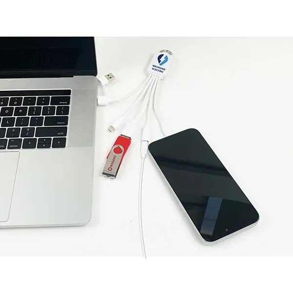 Silicone charging hub with assorted USB connectors and metal carabiner clip.... from ASI 62660 Innovation Line