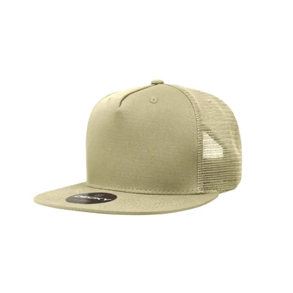 5-panel trucker cap with cotton front, mesh back, flat bill, and... from ASI 72657 Active Life Promo