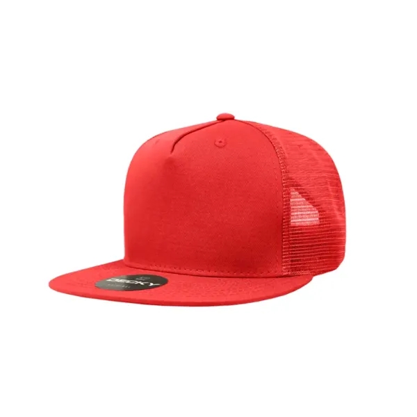 5-panel trucker cap with cotton front, mesh back, flat bill, and... from ASI 72657 Active Life Promo