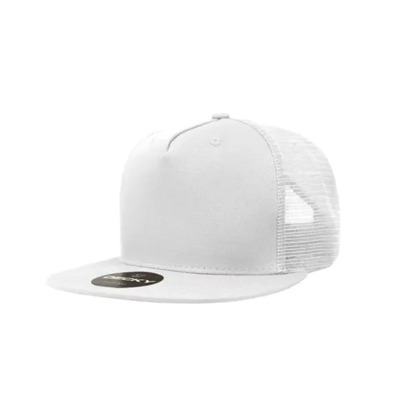 5-panel trucker cap with cotton front, mesh back, flat bill, and... from ASI 72657 Active Life Promo