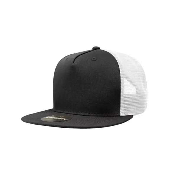 5-panel trucker cap with cotton front, mesh back, flat bill, and... from ASI 72657 Active Life Promo