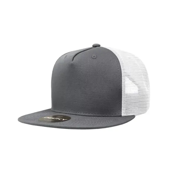 5-panel trucker cap with cotton front, mesh back, flat bill, and... from ASI 72657 Active Life Promo