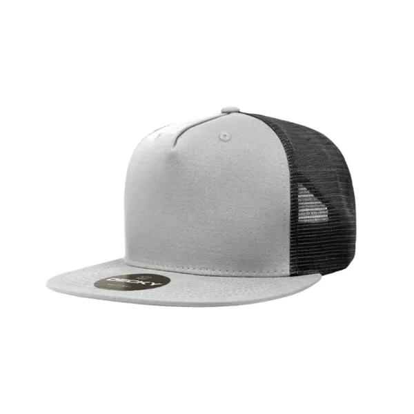 5-panel trucker cap with cotton front, mesh back, flat bill, and... from ASI 72657 Active Life Promo