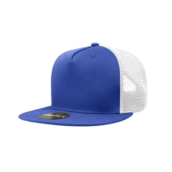 5-panel trucker cap with cotton front, mesh back, flat bill, and... from ASI 72657 Active Life Promo
