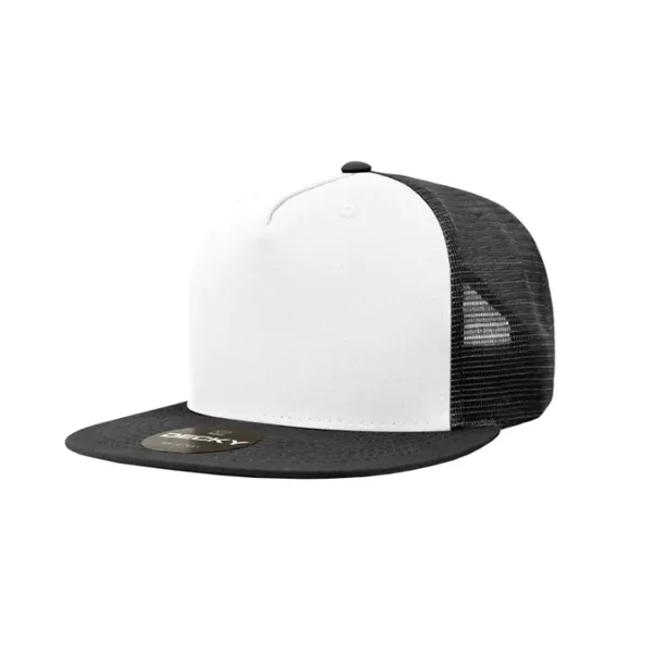 5-panel trucker cap with cotton front, mesh back, flat bill, and... from ASI 72657 Active Life Promo