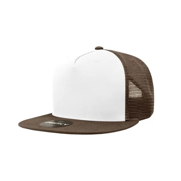 5-panel trucker cap with cotton front, mesh back, flat bill, and... from ASI 72657 Active Life Promo