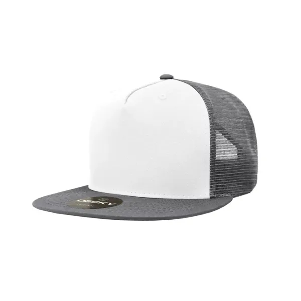 5-panel trucker cap with cotton front, mesh back, flat bill, and... from ASI 72657 Active Life Promo