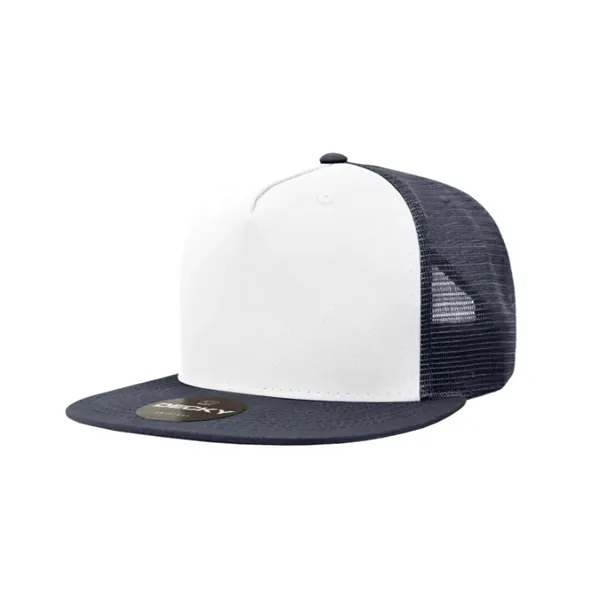 5-panel trucker cap with cotton front, mesh back, flat bill, and... from ASI 72657 Active Life Promo