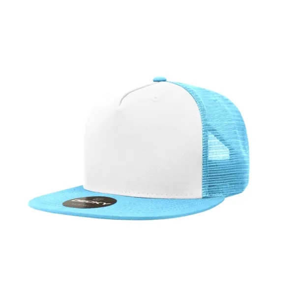 5-panel trucker cap with cotton front, mesh back, flat bill, and... from ASI 72657 Active Life Promo