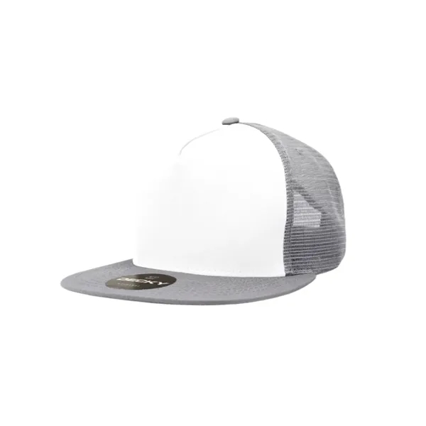 5-panel trucker cap with cotton front, mesh back, flat bill, and... from ASI 72657 Active Life Promo