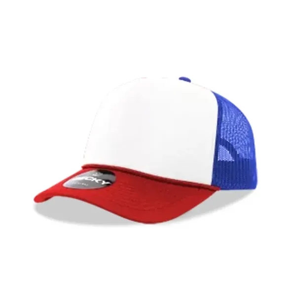 5-panel foam trucker hat with mesh back, curved visor, and snapback... from ASI 72657 Active Life Promo