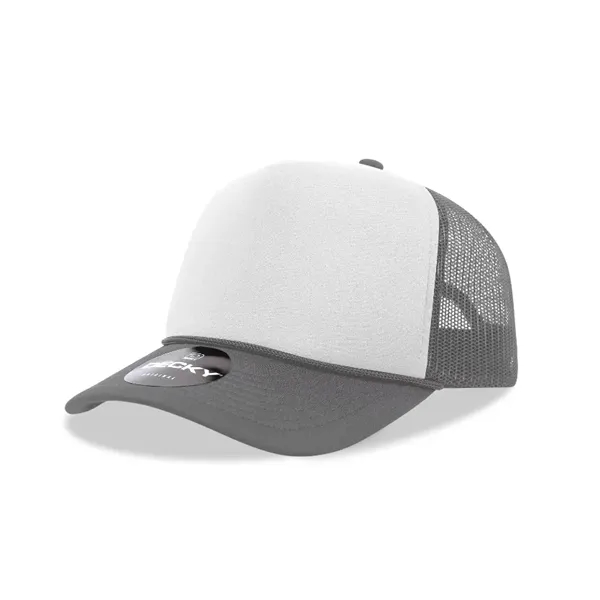 5-panel foam trucker hat with mesh back, curved visor, and snapback... from ASI 72657 Active Life Promo