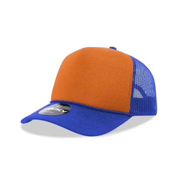 5-panel foam trucker hat with mesh back, curved visor, and snapback... from ASI 72657 Active Life Promo