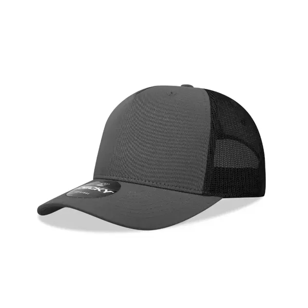 5-panel retro trucker hat with mesh back, pre-curved bill, and snapback... from ASI 72657 Active Life Promo