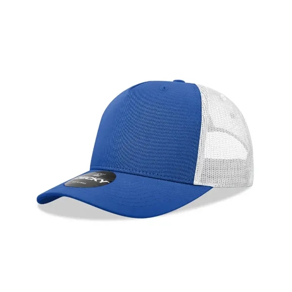 5-panel retro trucker hat with mesh back, pre-curved bill, and snapback... from ASI 72657 Active Life Promo