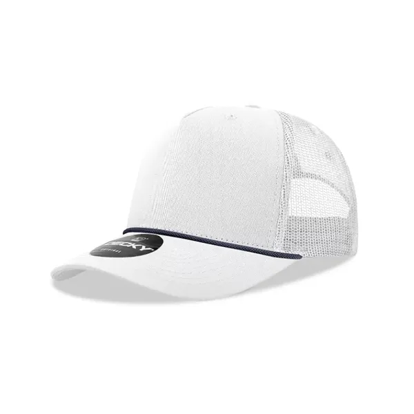 5-panel retro trucker hat with rope, mesh back, pre-curved bill, and... from ASI 72657 Active Life Promo