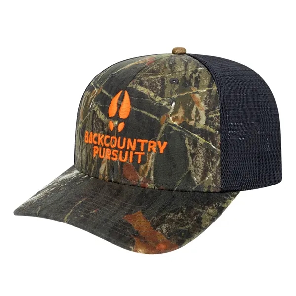 Camouflage cotton/polyester mesh trucker cap with Flexfit® sweatband and adjustable snapback... from ASI 43792 Cap America Inc