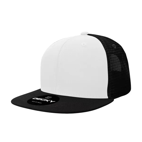 6-panel structured trucker hat with flat bill, insulated mesh panels, and... from ASI 72657 Active Life Promo