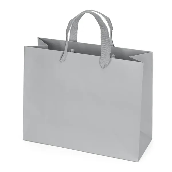 Premium-weight matte-laminated bag with woven handles and fold-over top.... from ASI 37940 Bag Makers Inc