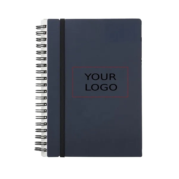 Elastic closure recycled spiral notebook plus 1 color silkscreen imprint on... from ASI 37218 Athena Promo (tm)