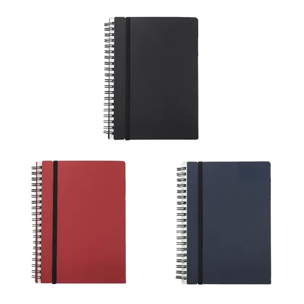 Elastic closure recycled spiral notebook plus 1 color silkscreen imprint on... from ASI 37218 Athena Promo (tm)