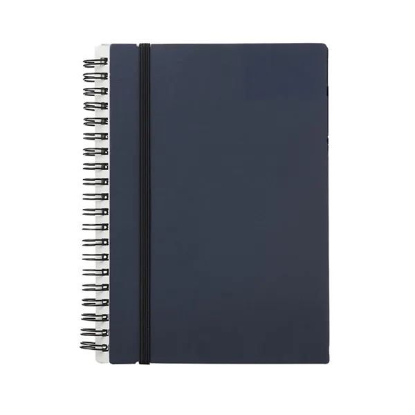 Elastic closure recycled spiral notebook plus 1 color silkscreen imprint on... from ASI 37218 Athena Promo (tm)