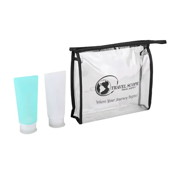 Travel set with two 3 oz. silicone bottles and PVC carrier... from ASI 52840 Evans Manufacturing