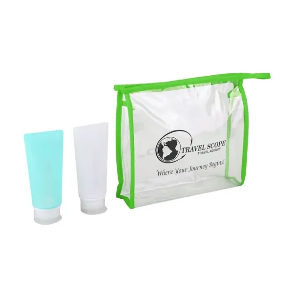 Travel set with two 3 oz. silicone bottles and PVC carrier... from ASI 52840 Evans Manufacturing
